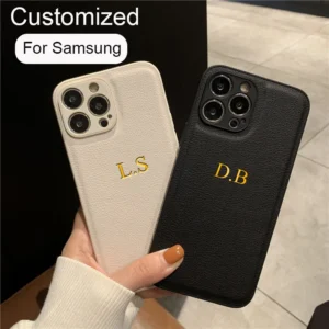 Personalised Customized Initials Name Leather Case For Samsung Galaxy S25 S24 S23 S22 S21 Ultra S20 FE A55 A54 A53 A52 A15 A14 - Image 1