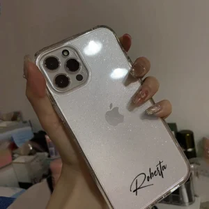 Luxury Glitter Transparent Clear Case For iPhone 11 12 13 14 15 Pro Max Personalized Customized Name Cover 15 14 13 12 Pro Max - Image 2