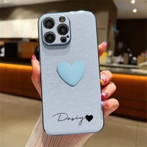 INS 3D Cute Love Heart Personalized Name Case For iPhone 11 12 13 14 15 16 Pro Max Luxury Korea Plating Leather Custom DIY Cover - Image 5