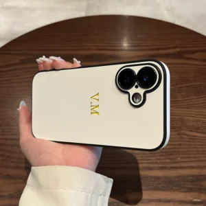 Personalized Name Black Border Cow Leather Case For iPhone 11 12 13 14 15 16 Pro Max Plus Luxury Customized Initials DIY Cover - Image 5