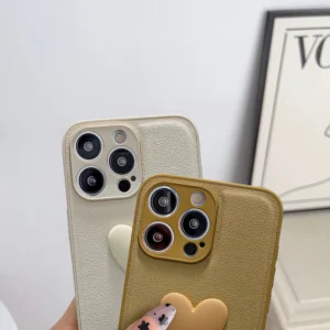 INS Cute Love Heart Personalized Name Leather Case For iPhone 11 12 13 14 15 16 Pro Max Luxury Korea Customized DIY Cover 15 Pro - Image 5