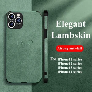 Customized Name Case For iPhone 16 15 Pro Max Personalised Initials lambskin Leather Cover For iPhone 11 12 13 14 15 16 Pro Max - Image 1