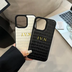 Luxury Crocodile Leather Personalized Case For iPhone 16 15 14 13 12 11 Pro Max Customized Initials Name Letters Cover 15 16 Pro - Image 1