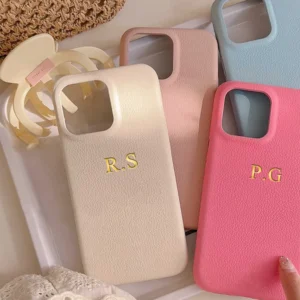 Personalised Customized Initials Name Case For iPhone 12 13 14 15 16 pro max DIY Korea Luxury Litchi Leather Gift Cover - Image 2