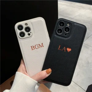 Customized Personalized Name Case For iPhone 16 15 14 13 12 11 Pro Max Initials Letters Leather DIY Cover 13 14 15 16 Pro Max - Image 1