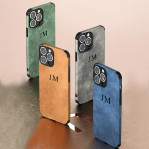 Personalised Case For iPhone 16 15 14 13 12 11 Pro Max Customized Name Initials Shockproof lambskin Leather Cover 14 13 Pro Max - Image 5