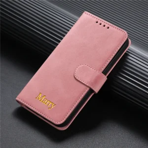 Personalized Leather Flip Case For iPhone 11 12 13 14 15 16 Pro Max Customized Initials Letters Name Luxury Buckle Wallet Cover - Image 1