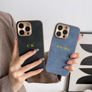 Personalised Leather Case For Iphone 11 12 13 14 15 16 Pro Max Custom Name Initials Monogram Aluminum Metal Lens Plating Cover - Image 1