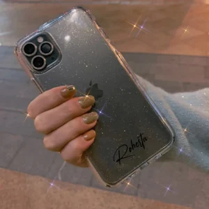 Luxury Glitter Transparent Clear Case For iPhone 11 12 13 14 15 Pro Max Personalized Customized Name Cover 15 14 13 12 Pro Max - Image 4