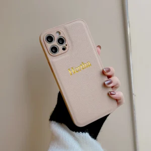 3D Engrave DIY Personalised Customized Name Initials Case For iPhone 14 13 12 11 15 16 Pro Max Luxury Leather Cover 14 15 16 Pro - Image 1