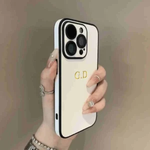 Personalized Name Black Border Cow Leather Case For iPhone 11 12 13 14 15 16 Pro Max Plus Luxury Customized Initials DIY Cover - Image 1