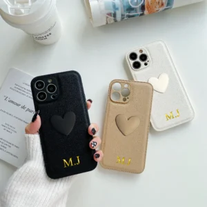 Personalized Customized Name Initials Letters DIY Engraved Case For iPhone 16 15 14 13 12 11 Pro Max Leather 3D Love Heart Cover - Image 5