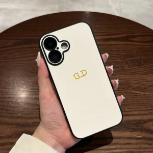 Personalized Name Black Border Cow Leather Case For iPhone 11 12 13 14 15 16 Pro Max Plus Luxury Customized Initials DIY Cover - Image 3