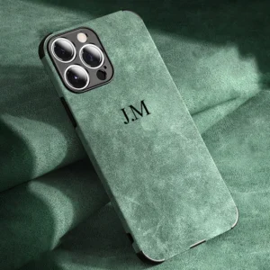 Personalised Case For iPhone 16 15 14 13 12 11 Pro Max Customized Name Initials Shockproof lambskin Leather Cover 14 13 Pro Max - Image 1