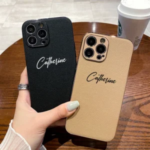 16 Pro Max Custom Name Plating Leather Case For iPhone 11 12 13 14 Pro Max Luxury Korea Personalised Cover 11 13 14 15 Pro Max - Image 1