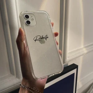 Luxury Glitter Transparent Clear Case For iPhone 11 12 13 14 15 Pro Max Personalized Customized Name Cover 15 14 13 12 Pro Max - Image 3
